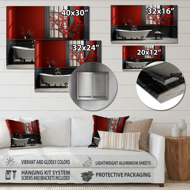 Latitude Run® Red Modern Bathroom Charm V Bath & Laundry Metal Wall